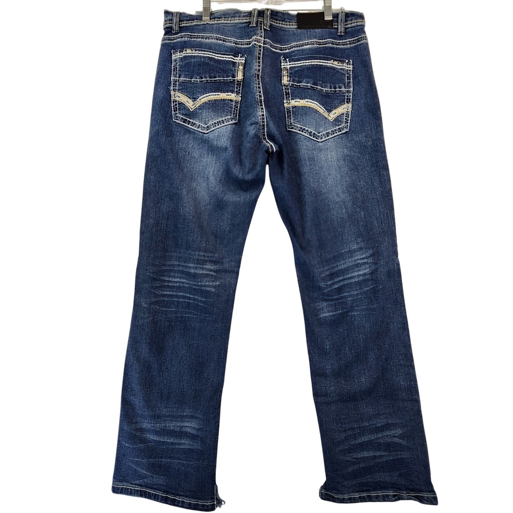 True Luck 36x30 Blue Jean Straight Leg Y2K Skater Streetwear Grunge Western Work - Picture 3 of 10